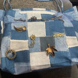 Patchwork Denim Hand Crafted Tote Bag with Gold Accents